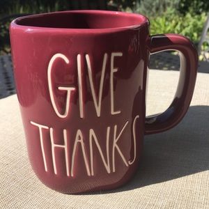 Rae Dunn Give Thanks Thanksgiving Burgundy Mug NEW